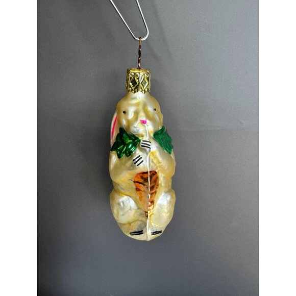 Inge-Glas Blown Glass Bunny Ornament With Carrot Pearlized 4" Germany - Picture 4 of 5